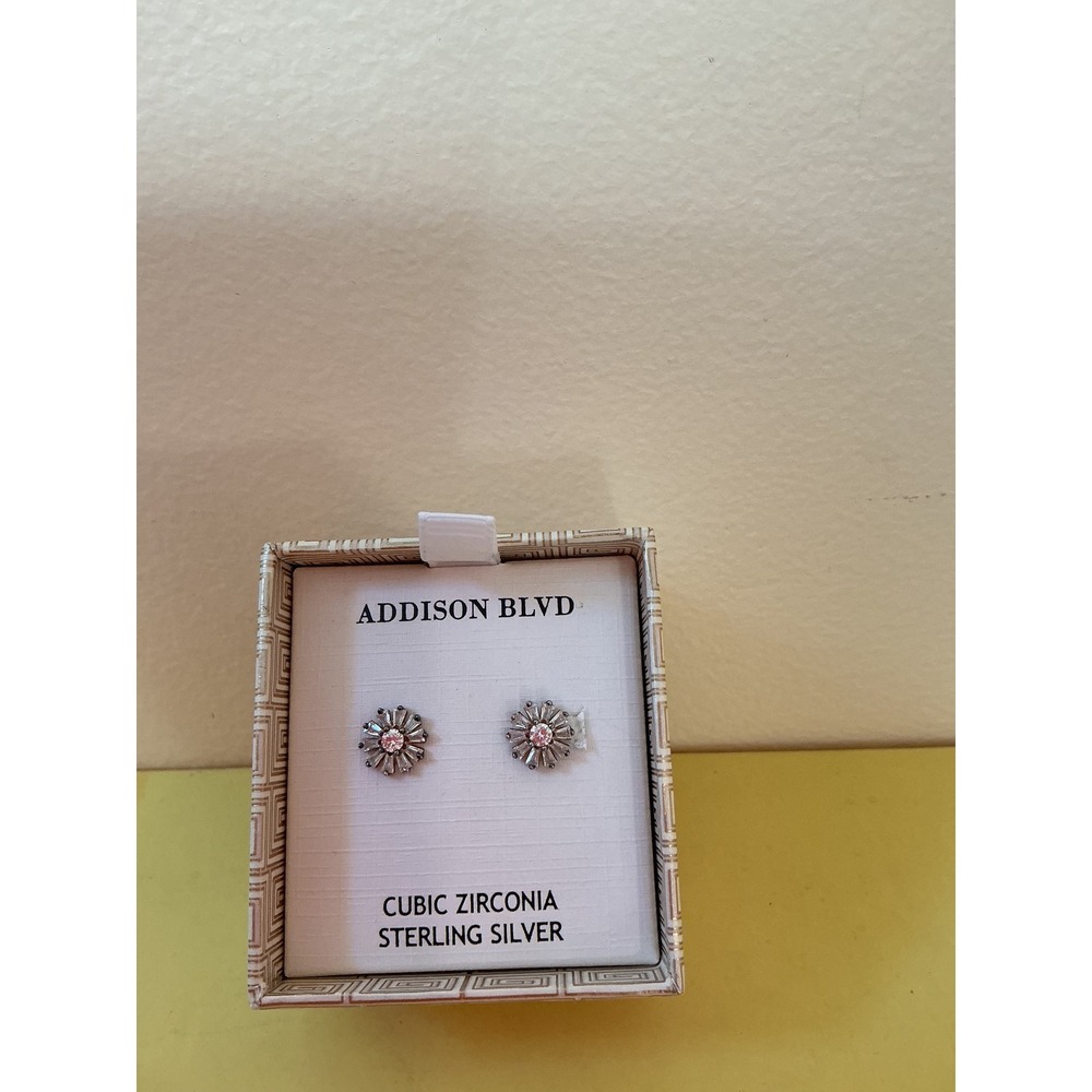 Addison Blvd Sterling Silver Cubic Zirconia‎ Flower Stud Earrings - Picture 2 of 4